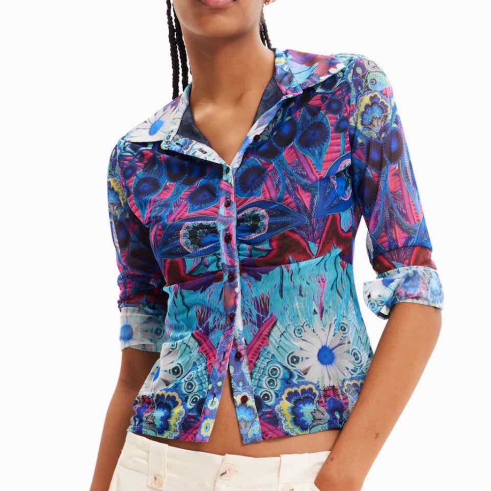 Desigual Multicolor Floral Button-Down Shirt - Blue, Purple, Pink